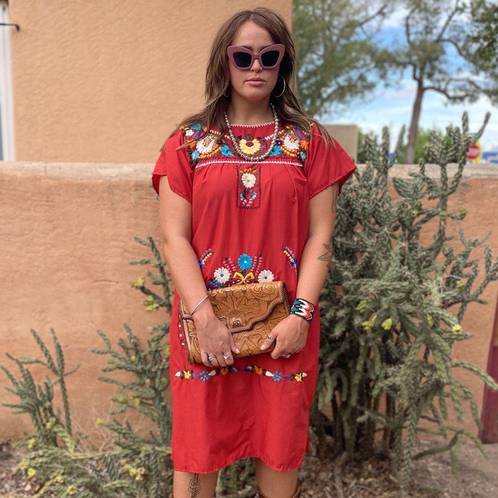 Embroidered Mexican Chiapas Floral Dress - Picture 1 of 5